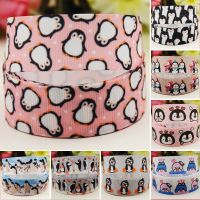 22mm 25mm 38mm 75mm Penguin Cartoon printed Grosgrain Ribbon party decoration 10 Yards Fishing Reels