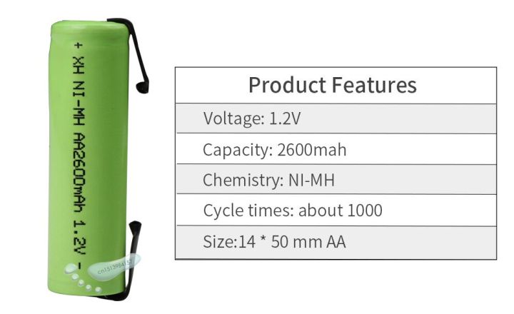 1-2v-aa-ni-mh-rechargeable-battery-2600mah-nimh-cell-green-shell-with-welding-tabs-for-philips-electric-shaver-razor-toothbrush