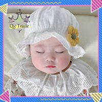 【จัดส่งที่รวดเร็ว✨】Baby Princess Hat With Flower Cute Wide Brim Sunscreen Warm Fisherman Cotton Hat For 3-18 Months Baby Girls