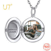 U7 925 Sterling Silver Round Oval Locket Custom Photo Necklace for Women Memorial Family Pictures Personalized Jewelry