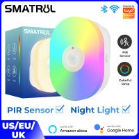 SMATRUL Tuya/smart Life APP Wifi Smart LED Night Light Smart Lamp Magic RGB + W Dimmable Color Bedroom Decor ประหยัดพลังงาน Smart Home PIR Sensor Human Body Induction Light เด็ก/ชายชรา Timing รีโมทคอนโทรลการควบคุมด้วยเสียงสำหรับ Alexa Google Home