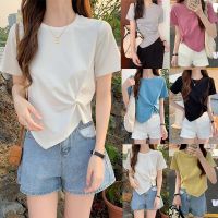 COD DSFERTRETRE Women Solid Color Irregular Short Sleeve T-shirt High Waist Short Top