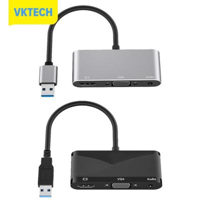 [Vktech] USB3.0เป็น VGA HDMI-Compatible Audio Adapter 3 In 1 Converter HUB สำหรับ Windows 7/8