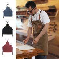 Enlarged Pocket Canvas Coffee Pinafore Cooking Baking Cleaning Working Bib Waterproof Oil-Proof Women Men Kitchen Apron 46447 Aprons