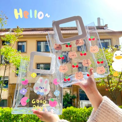 Girl Heart ins student travel bag shopping bag cute cartoon transparent jelly bag pvc waterproof handbag 【MAY】