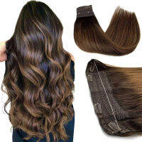 Wire Hair Extensions ผมมนุษย์จริง Balayage สีน้ําตาลเข้มถึงเกาลัดสีน้ําตาลมองไม่เห็นโปร่งใส Remy Fish Line Hair Extensions