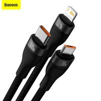 Baseus สาย USB Type C 100W,ชาร์จเร็ว3 In 1สายสำหรับ iPhone 13 12 11 Pro ที่ชาร์จแบตเตอรี่โทรศัพท์สำหรับ Xiaomi Samsung ไมโคร USB สาย USB