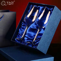 YAQI 2PCS แก้วไวน์แก้วคริสตัลไร้สารตะกั่ว Goblet แก้วแชมเปญ Masonry แก้วไวน์แก้วน้ำของขวัญวันเกิด