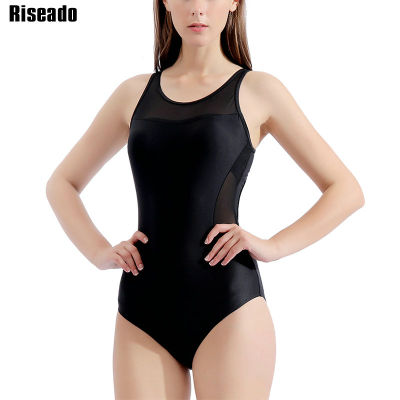 Riseado Mesh Swimsuit Racerback Women Swimwear 2022 Cut Out Swimming Suit for Women Black Bathing Suit Sport Beachwear