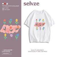 2023 newSELVZE （พร้อมส่งจากกทม มาถึงใน 3วัน）ดอกไม้ที่สวยงามพิมพ์เสื้อยืดแขนสั้น สบาย ๆ T0102