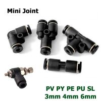 1/2/3PCS Black Miniature Mini Pneumatic Pipe Fitting Quick Connector PU Straight Through PV Right Angle Elbow PE PY Tee 3/4/6mm Pipe Fittings Accessor