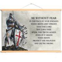 1ชิ้น Vintage Knights Templar Wall Art โปสเตอร์-Crusades Armor Warrior แขวนผนังเลื่อนภาพวาดไม้แกน-เหมาะสำหรับประวัติศาสตร์บัฟเฟอร์และยุคกลางผู้ที่ชื่นชอบ