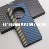 （ใหม่） Amstar Tricolor Stripes เคสโทรศัพท์คาร์บอนไฟเบอร์สำหรับ Huawei Mate 50 Pro Ultra-Thin Anti-Drop Premium Aramid Fiber Case Cover