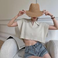 Fast Shipping Spicy Girl Loose Casual Short -Sleeved Lapel Summer Sweet Female Navel Bottom Shirt T -Shirt