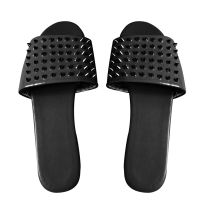 1pair Daily Casual Open Toe Fashion Party Walking Home Flat Heel Slip On Summer Beach Outdoor Women Rivet Slippers Shopping Gift