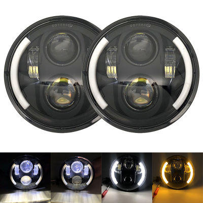 2PCS 5.75 "นิ้ว LED H4ไฟหน้าสำหรับ Sportster Dyna Street Bob Night Train สำหรับ 15-17 Indian Scout