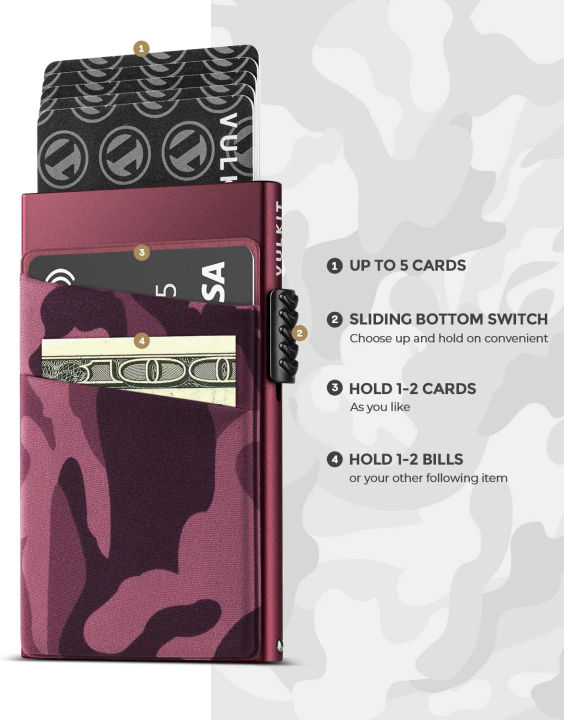 vulkit-pop-up-credit-card-holder-wallet-rfid-blocking-slim-aluminum-metal-bank-card-case-with-money-pocket-for-airtag-credit-cards-notes-and-coins-red-vc307-camouflage-red