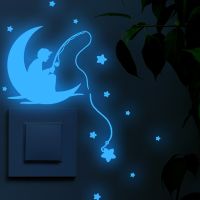 ZZOOI Blue Moon Luminous Wall Sticker For Baby Kids Room Bedroom Home Decoration Light Switch Wallpaper Glow In The Dark Stars Sticker