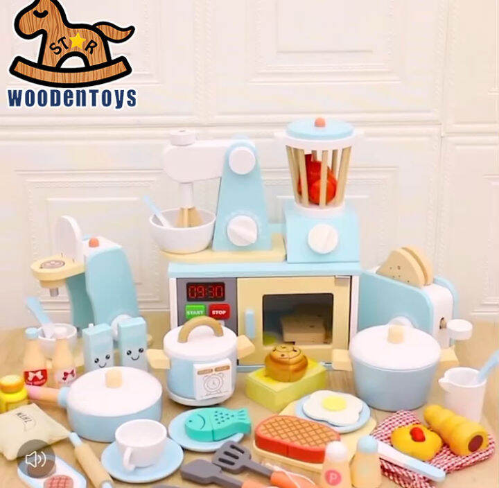 Wooden Play Kitchen Accessories Kids Toy Toaster Toy , Mixer , Juicer
