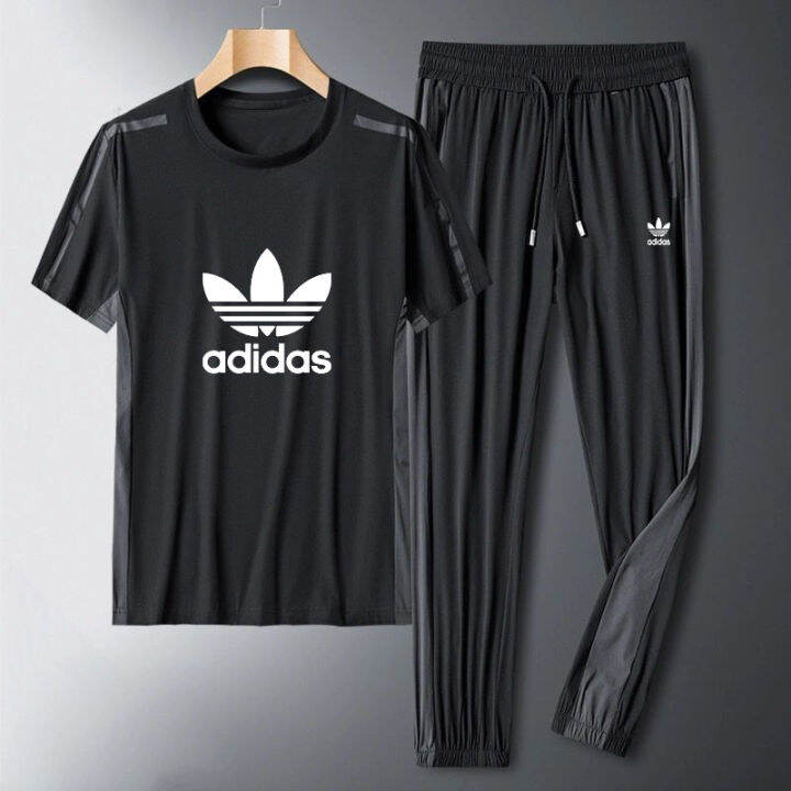 adidase-ชุดกีฬาผ้าไหมน้ำแข็งของผู้ชาย-ชุดเสื้อแขนสั้น-กางเกงสองชิ้นระบายอากาศได้ดีสวมใส่สบายสำหรับการฝึกและประจำวันปี-m-5xl