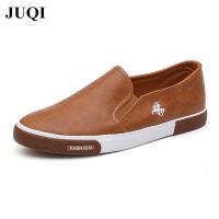 JUQI New Fashion Mens Shoes Men Casual PU Leather Shoes Male Breathable Slip-On Leisure Shoes Business Flat Shoes Free Shipping