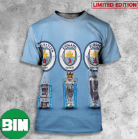 Congratulations Manchester-City Win The Treble UEFA Champions League 2023 3D men T-Shirt