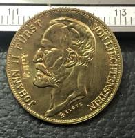 เหรียญ1898 Liechtenstein 20 Kronen-Johann Ii Gold Copy Coin