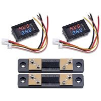 2PCS 0.28Inch Red + Blue Display Voltmeter Ammeter Voltage Current Tester DC 100V 50A 3 Bits with 50A 75MV Shunt