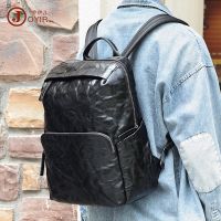 [COD] leather computer backpack hand-grasped vegetable tanned mens large-capacity schoolbag middle school student