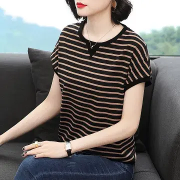 Women's Lovely CasualBlack White Striped T-shirt 's Loose Long Aleeve Plus  Size Korean Style Ladies Harajuku Trendy Clothes