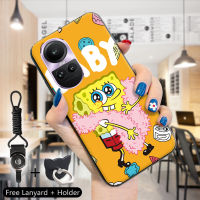 เคส PMP สำหรับ OPPO Reno10 5G 10 Pro 5G (แหวนใส่นิ้ว + สายคล้อง) น่ารัก SquarePants การ์ตูน SpongeBob Spong Bob เคสใส่โทรศัพท์เคส TPU ซิลิโคนนิ่ม