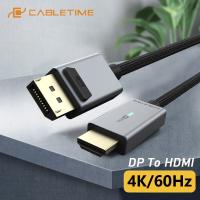 CABLETIME DP to HDMI 4K/60Hz Cable HDMI LED Light Displayport Converter for Laptop PC Macbook Air Acer Dell HDMI Cable C313 Adapters Adapters