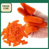 YNDVQO STORE 100PCS ใช้ซ้ำได้ ป้องกันปลายนิ้ว เครื่องมือทำเล็บ ปลอกนิ้ว ถุงมือยาง เตียงลายนิ้วมือสีส้ม ถุงมือป้องกัน