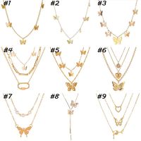 [ZOMI] Fashion Butterfly Multilayer Pendant Necklace Personalized Women Girls Gold Choker Necklaces Jewelry Accessories Party