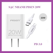 bộ sạc Pisen 20W hỗ trợ sạc nhanh PD 3.0 dùng cho iphone, ipad