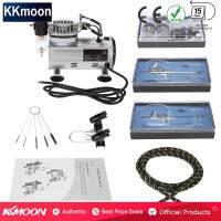 KKmoonใหม่เอี่ยมProfessional 3ชุดพู่กันลมกับคอมเพรสเซอร์Dual-Action Hobbyสเปรย์เพ้นท์เล็บศิลปะSupplyแปรงทำความสะอาดEU Plug