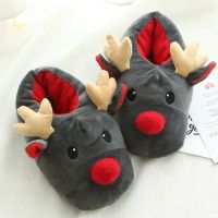 Women Men Slippers Couple Winter Soft Christmas Deer Cotton Slippers Cute Plush Cotton Indoor Bedroom Non-slip Soft Home Shoes