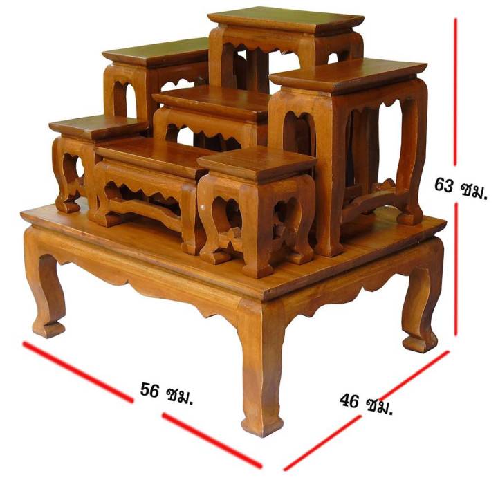 โต๊ะหมู่บูชา-หมู่-7-ขนาดความกว้างแต่ละโต๊ะ-5-นิ้ว-โต๊ะหมู่บูชา-7-หน้า-5-ผลิตจาก-ไม้สัก-100-โต๊ะวางพระ