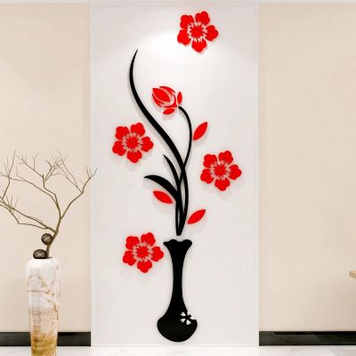 3D Wall Sticker Plum PE Foam DIY Vase Flower Tree Crystal Acrylic Decal Home Decor Room Decor