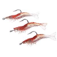 3Pcs 6cm/3g Artificial Fishing Lure Bionic Shrimp Prawn Soft Bait Fishing Tackle Noctilucent Luminous Lifelike with Hook Red