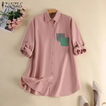 Islamic Clothing Fashion Buttons Down Solid Long Blouse ZANZEA Women Full  Sleeved Muslim Blouse Tops Kaftan