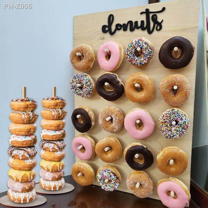 ♦ Wooden Donut Stand Wall Doughnut Holder Kids Birthday Party Table ...