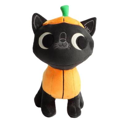 Pumpkin Cat Stuffed Animal Plush Halloween Plush Black Cat Pillow Soft And Comfortable Plushies Multipurpose Halloween Pumpkin Cat Plush For Floor Sofa And Bed right