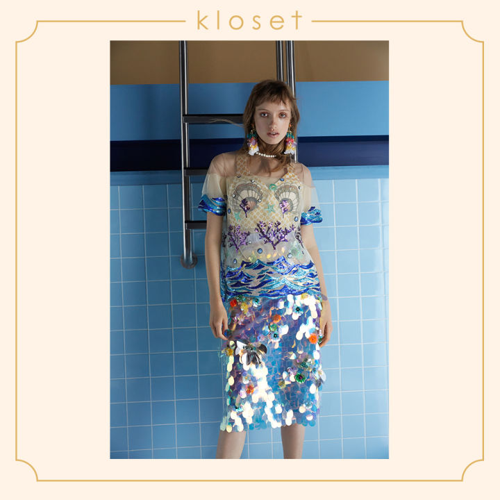 kloset-sequin-embroidered-top-rs19-t011-เสื้อผ้าผู้หญิง-เสื้อผ้าแฟชั่น-เสื้อแฟชั่น-เสื้อตาข่าย-เสื้อผ้าปัก-เสื้อปักเลื่อม