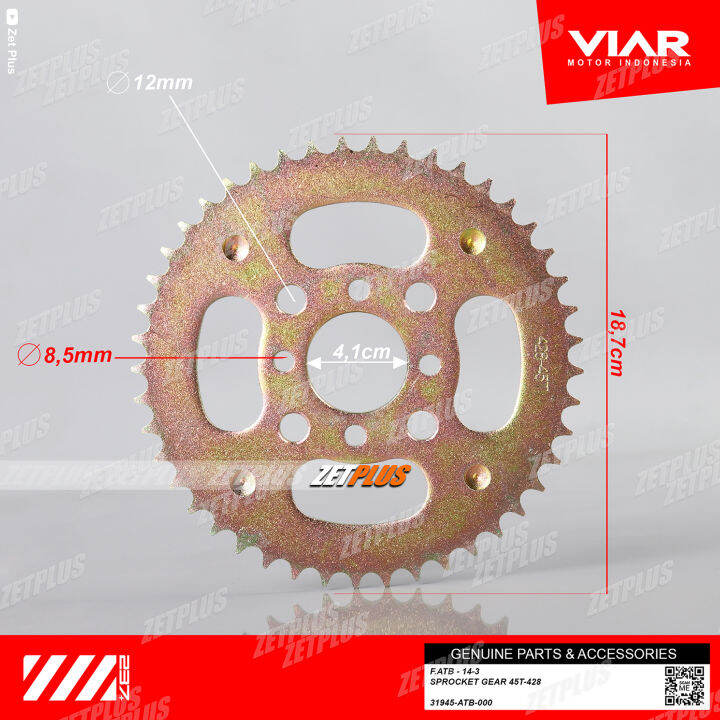 SPROCKET GEAR 45T428 ATV VIAR ORIGINAL /gir razor/custom universal