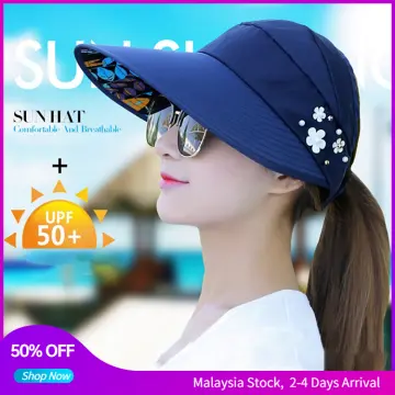 Fashion Wide Brim Beach Hat 1pc Women Sun Hats For Summer Pearl Packable UV  Protection Female Caps Sun Visor Hat With Big Heads