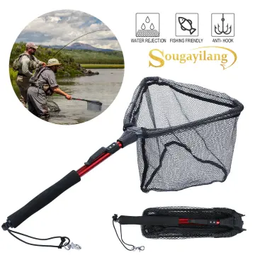 Rubber Fishing Landing Net with Retractable Aluminum Pole and