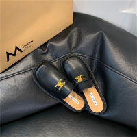 2023 New Little Leather Shoes Womens British Style Small Crowd Baotou Slippers Wearing Low Heel Muller Half Slippers Outside