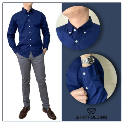 SHIRTFOLDING เสื้อเชิ้ต เสื้อเชิ้ตคอตตอน Asher Cotton แขนยาวคอปก สีน้ำเงิน สีกรม สีกรมเข้ม