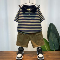 Childrens Summer Clothing Suit New Boys Striped Short-Sleeved Polo Shirt Childrens Summer Clothing Boys Half-Sleeved Workwear Two-Piece Suit